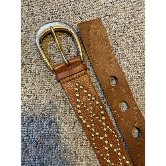 Y2K Michael Kors Genuine Leather Women M Belt Brown Gold Tone Hardware Studded - Picture 8 of 10